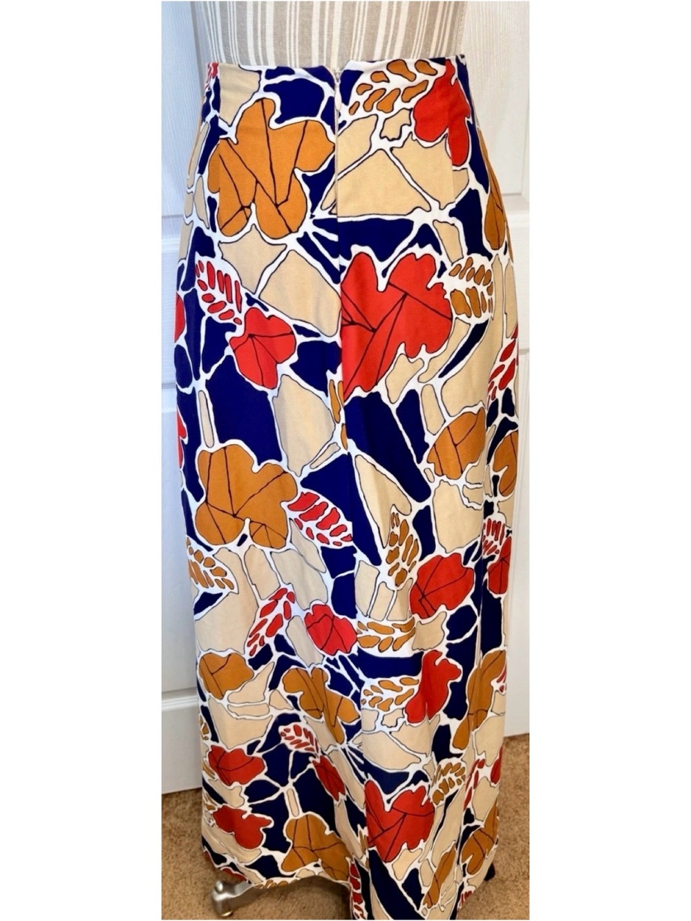 VTG 60s 70s Colorful Abstract Flower Power Hippie MOD Polyester Maxi Skirt Small - Picture 3 of 5